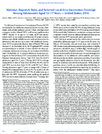 National Regional State and Selected Local Area Vaccination Coverage Among Adolescents Aged 1317 Years  United States 2016