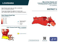 LA Congressional District 03 Heart Disease and Federally Qualified Health Centers Map 119th Congress