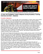 Line of Duty Death Report F202206 31YearOld Firefighter Cadet Collapses During Academy Training Exercise and Dies  Alabama