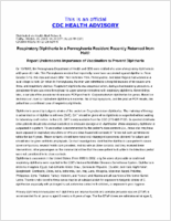 Respiratory Diphtheria in a Pennsylvania Resident Recently Returned from Haiti Report Underscores Importance of Vaccination to Prevent Diphtheria Monday October 24 2003 1420 EDT 0220 PM EDT