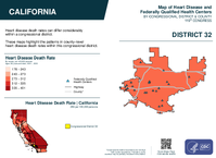 CA Congressional District 32 Heart Disease and Federally Qualified Health Centers Map 119th Congress
