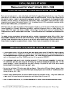 Fatal Injuries at Work Massachusetts Fatality Update 20032004