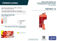 PA Congressional District 16 Heart Disease and Federally Qualified Health Centers Map 119th Congress