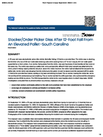 StockerOrder Picker Dies After 12Foot Fall from an Elevated Pallet  South Carolina FACE 9402
