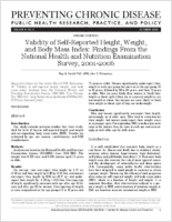 Validity of SelfReported Height Weight and Body Mass Index Findings from the National Health and Nutrition Examination Survey 20012006