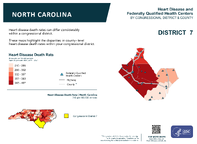 NC Congressional District 07 Heart Disease and Federally Qualified Health Centers Map 118th Congress
