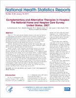 Complementary and alternative therapies in hospice the National Home and Hospice Care Survey United States 2007