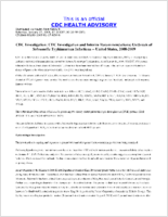 CDC Investigation CDC Investigation and Interim Recommendations Outbreak of Salmonella typhimurium Infections  United States 20082009 Saturday January 17 2009 1720 EST 0520 PM EST