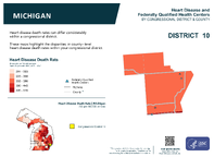 MI Congressional District 10 Heart Disease and Federally Qualified Health Centers Map 118th Congress