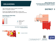 OK Congressional District 05 Heart Disease and Federally Qualified Health Centers Map 118th Congress
