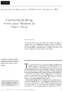 CommunityBuilding From Local Wisdom To Public Policy