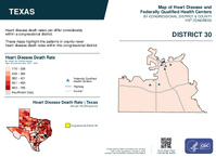 TX Congressional District 30 Heart Disease and Federally Qualified Health Centers Map 119th Congress