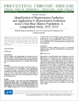 Identification of Hypertension Predictors and Application to Hypertension Prediction in an Urban Han Chinese Population A Longitudinal Study 20052010
