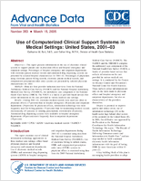 Use of Computerized Clinical Support Systems in Medical Settings United States 200103