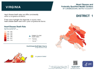 VA Congressional District 01 Heart Disease and Federally Qualified Health Centers Map 118th Congress