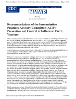 Recommendations of the Immunization Practices Advisory Committee ACIP Prevention and Control of Influenza Part I Vaccines