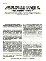 Distinct Transmission Cycles of Leishmania tropica in 2 Adjacent Foci Northern Israel