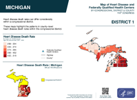 MI Congressional District 01 Heart Disease and Federally Qualified Health Centers Map 119th Congress