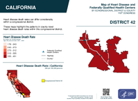 CA Congressional District 42 Heart Disease and Federally Qualified Health Centers Map 119th Congress