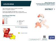 LA Congressional District 01 Heart Disease and Federally Qualified Health Centers Map 118th Congress