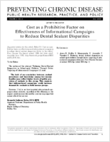 Cost as a Prohibitive Factor on Effectiveness of Informational Campaigns to Reduce Dental Sealant Disparities