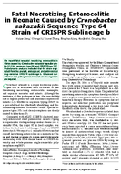 Fatal Necrotizing Enterocolitis in Neonate Caused by Cronobacter sakazakii Sequence Type 64 Strain of CRISPR Sublineage b
