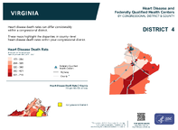 VA Congressional District 04 Heart Disease and Federally Qualified Health Centers Map 118th Congress