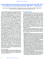 Human Papillomavirus Vaccination Coverage Among Adolescents 20072013 and Postlicensure Vaccine Safety Monitoring 20062014  United States