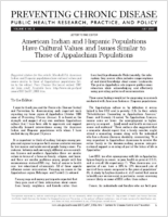 American Indian and Hispanic Populations Have Cultural Values and Issues Similar to Those of Appalachian Populations
