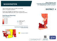 WA Congressional District 04 Heart Disease and Federally Qualified Health Centers Map 118th Congress