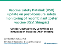 Vaccine Safety Datalink VSD update on postlicensure safety monitoring of recombinant zoster vaccine RZV Shingrix