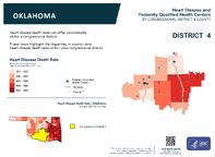 OK Congressional District 04 Heart Disease and Federally Qualified Health Centers Map 118th Congress