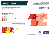 PA Congressional District 13 Heart Disease and Federally Qualified Health Centers Map 118th Congress