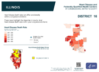 IL Congressional District 16 Heart Disease and Federally Qualified Health Centers Map 118th Congress