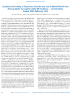 Symptoms of Anxiety or Depressive Disorder and Use of Mental Health Care Among Adults During the COVID19 Pandemic  United States August 2020February 2021