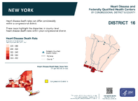 NY Congressional District 16 Heart Disease and Federally Qualified Health Centers Map 118th Congress
