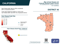 CA Congressional District 46 Heart Disease and Federally Qualified Health Centers Map 119th Congress