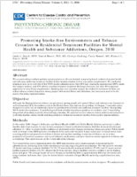 Promoting Smokefree Environments and Tobacco Cessation in Residential Treatment Facilities for Mental Health and Substance Addictions Oregon 2010