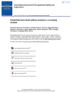 EstablishmentLevel Safety Analytics A Scoping Review