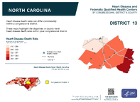 NC Congressional District 13 Heart Disease and Federally Qualified Health Centers Map 118th Congress