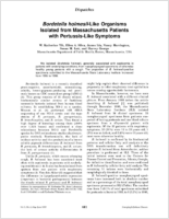 Bordetella holmesiilike organisms isolated from Massachusetts patients with pertussislike symptoms
