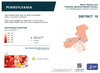 PA Congressional District 10 Heart Disease and Federally Qualified Health Centers Map 118th Congress