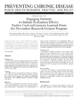 Engaging Partners to Initiate Evaluation Efforts Tactics Used and Lessons Learned From the Prevention Research Centers Program