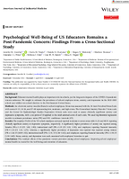 Psychological WellBeing of US Educators Remains a PostPandemic Concern Findings from a CrossSectional Study