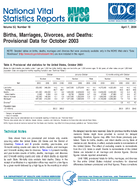 Births Marriages Divorces and Deaths Provisional Data for October 2003
