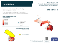 MI Congressional District 01 Heart Disease and Federally Qualified Health Centers Map 118th Congress