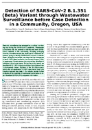 Detection of SARSCoV2 B1351 Beta Variant through Wastewater Surveillance before Case Detection in a Community Oregon USA