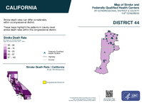CA Congressional District 44 Stroke and Federally Qualified Health Centers Map 119th Congress