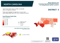 NC Congressional District 05 Heart Disease and Federally Qualified Health Centers Map 118th Congress