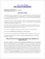 CDC Alert on Ricin FDA and CDC Statement Concerning Rumors About Recalled Lot of Influenza Vaccine Friday October 17 2003 1900 EDT 0700 PM EDT